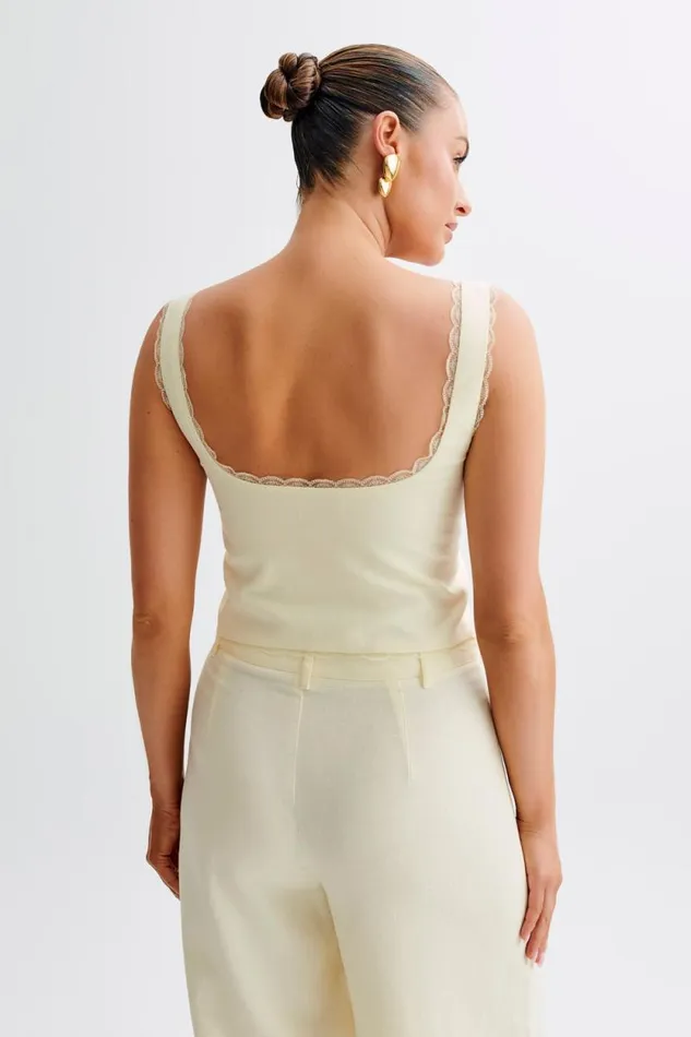 Women Meshki Tops Franca Linen Sleeveless Top 8211 Lemon Sherbet