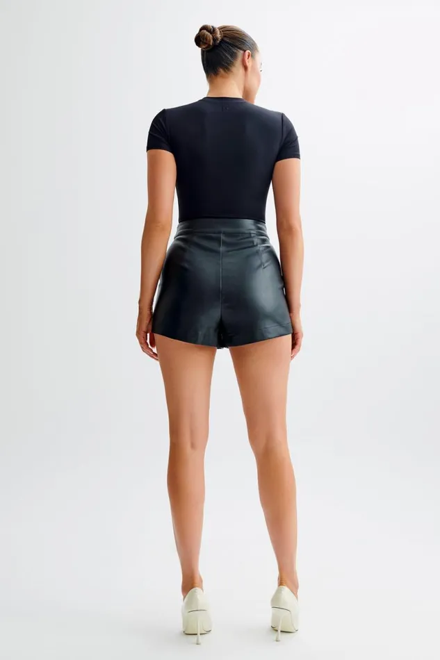 Women Meshki Tops Francesca Crew Neck Short Sleeve Bodysuit 8211 Black