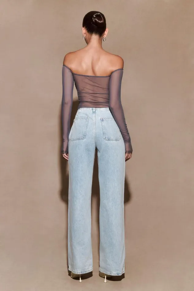 Women Meshki Tops Garcelle Diamante Off Shoulder Top 8211 Gunmetal