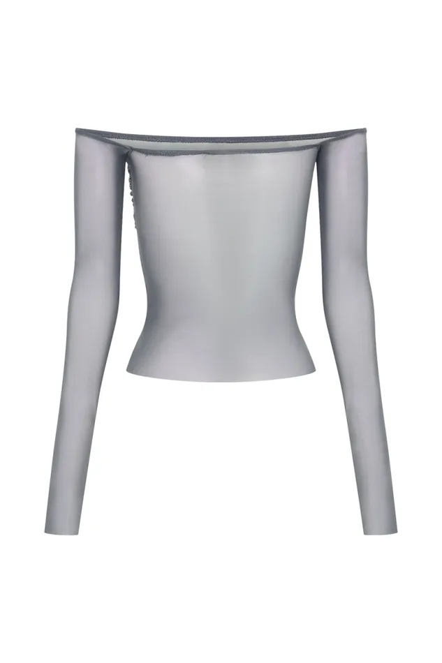 Women Meshki Tops Garcelle Diamante Off Shoulder Top 8211 Gunmetal