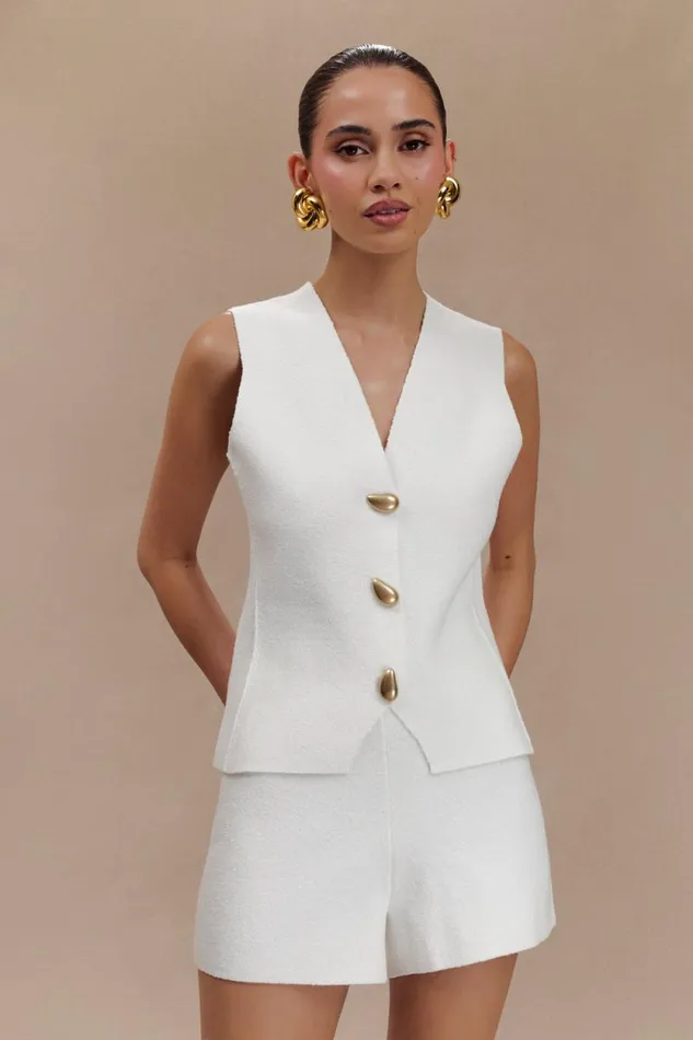 Women Meshki Tops Malika Sleeveless Gold Button Vest 8211 White