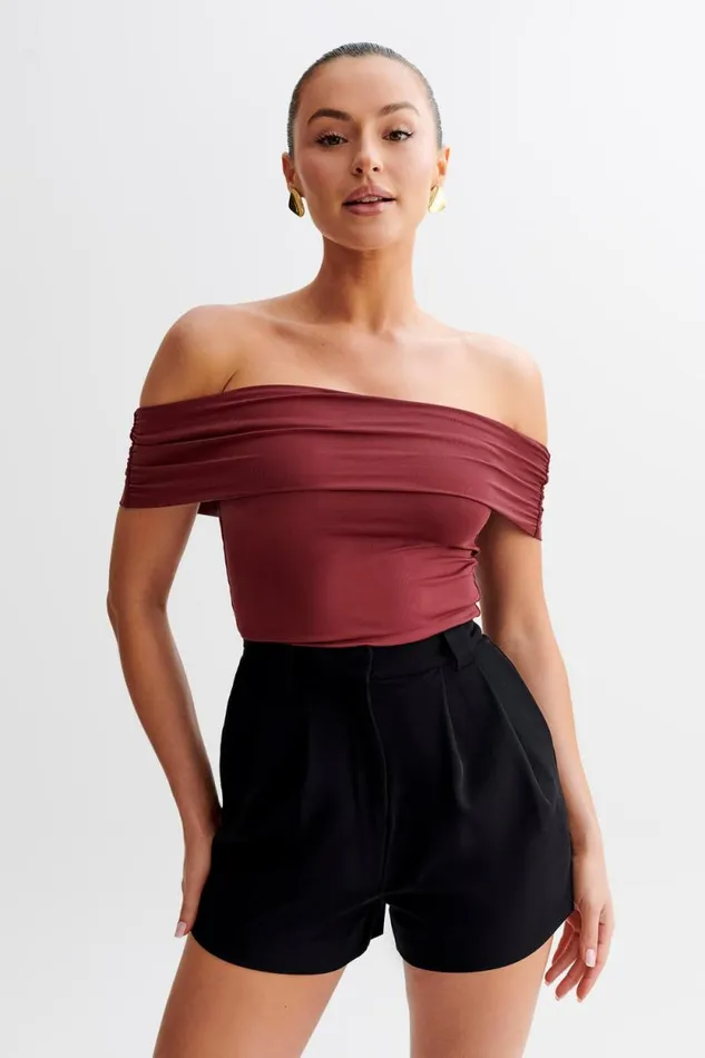 Women Meshki Tops Meena Recycled Nylon Off Shoulder Top 8211 Wine