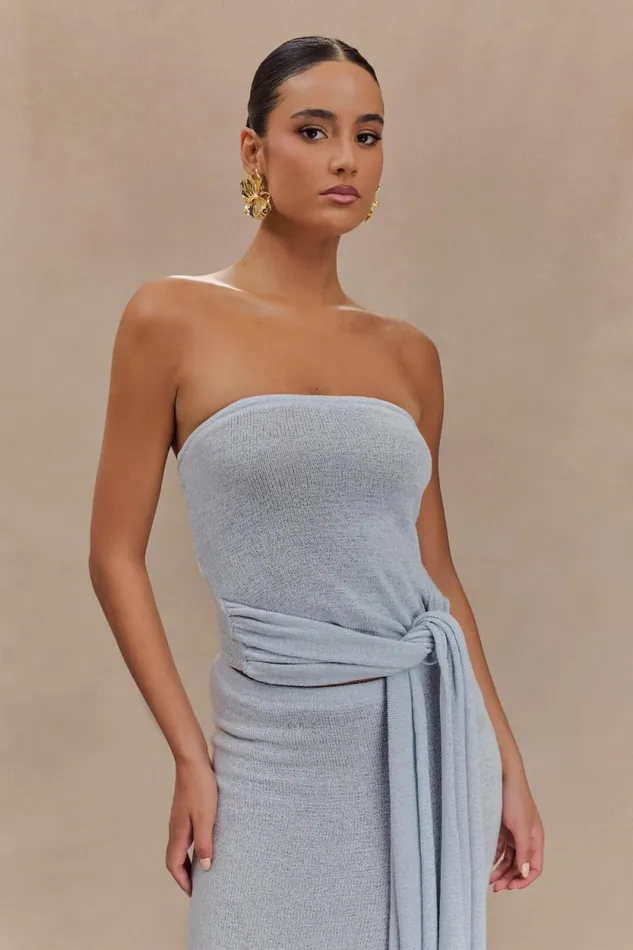 Women Meshki Tops Phoebe Strapless Tie Knit Top 8211 Ice Blue