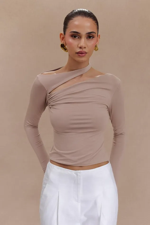 Women Meshki Tops Sasha Modal Long Sleeve Top With Cut Out 8211 Mushroom