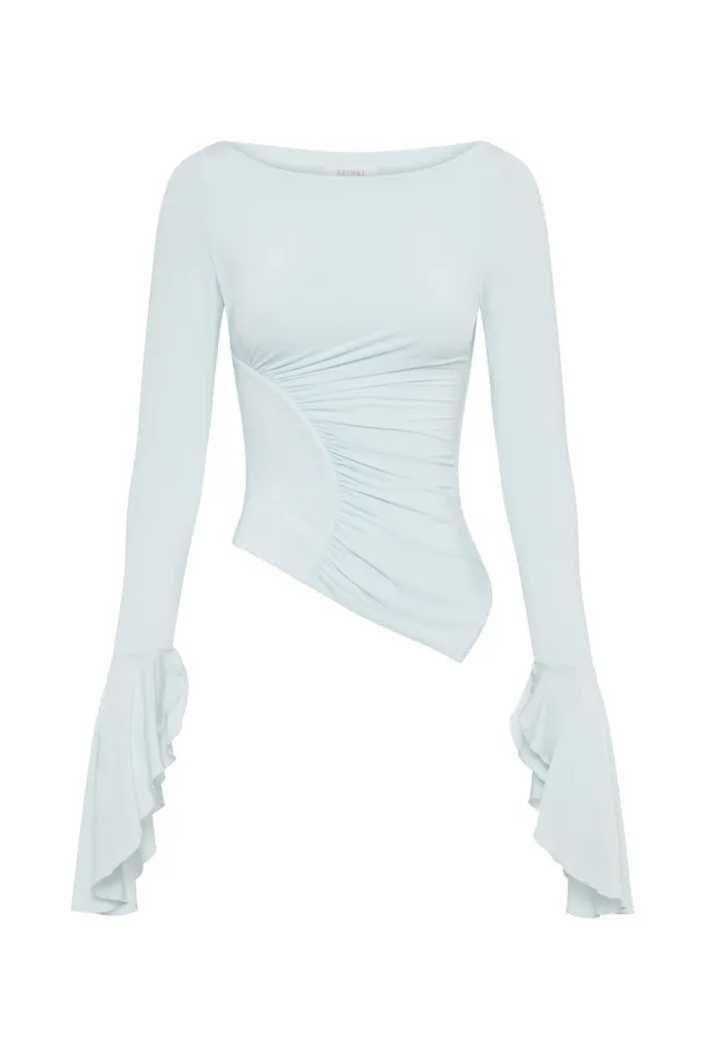 Women Meshki Tops Stevie Bell Sleeve Slinky Top 8211 Sky Blue