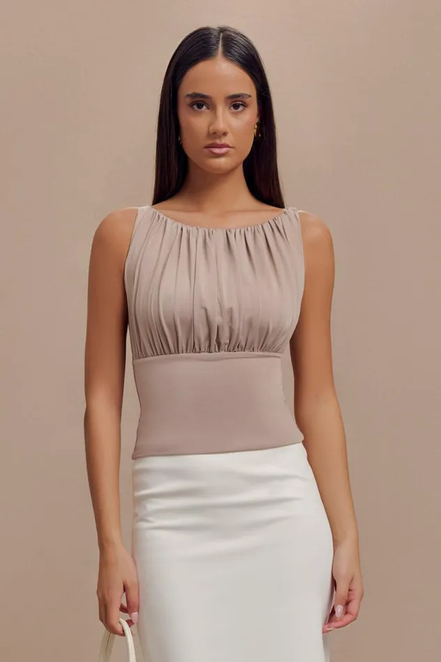 Women Meshki Tops Tiarna Slinky Ruched Top 8211 Taupe