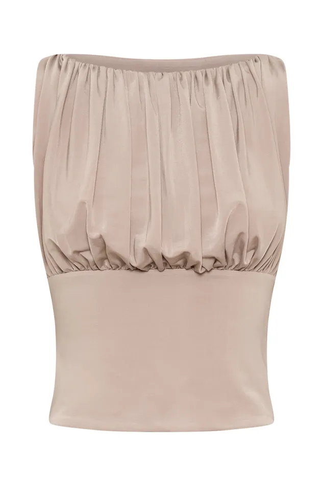 Women Meshki Tops Tiarna Slinky Ruched Top 8211 Taupe