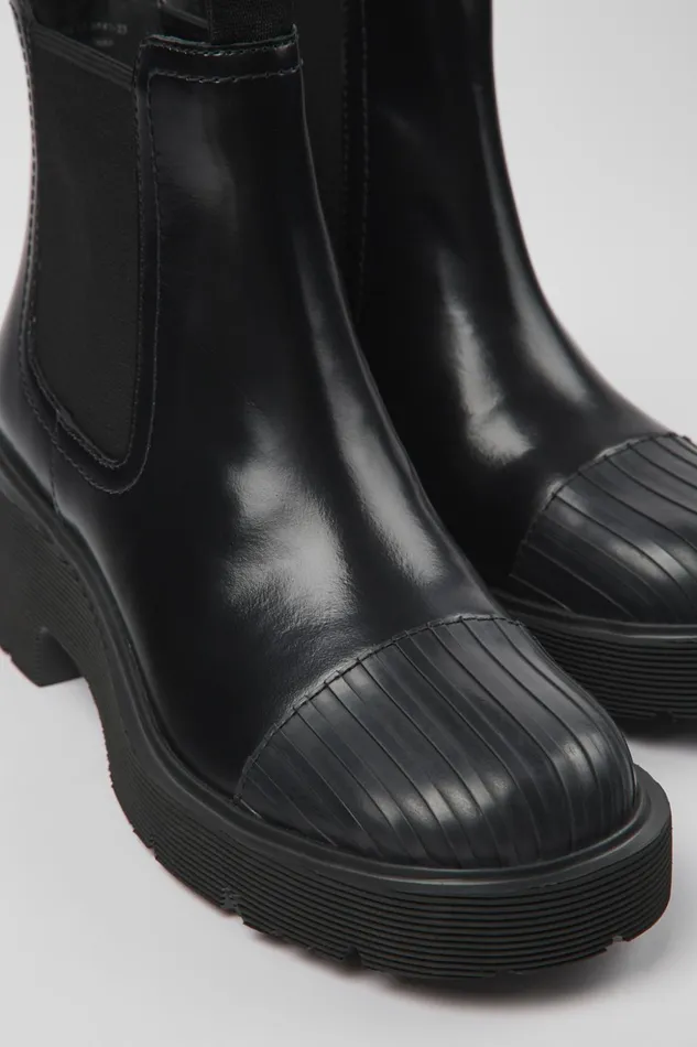 Women Milah Black Leather Chelsea Boots Camper Ankle Boots