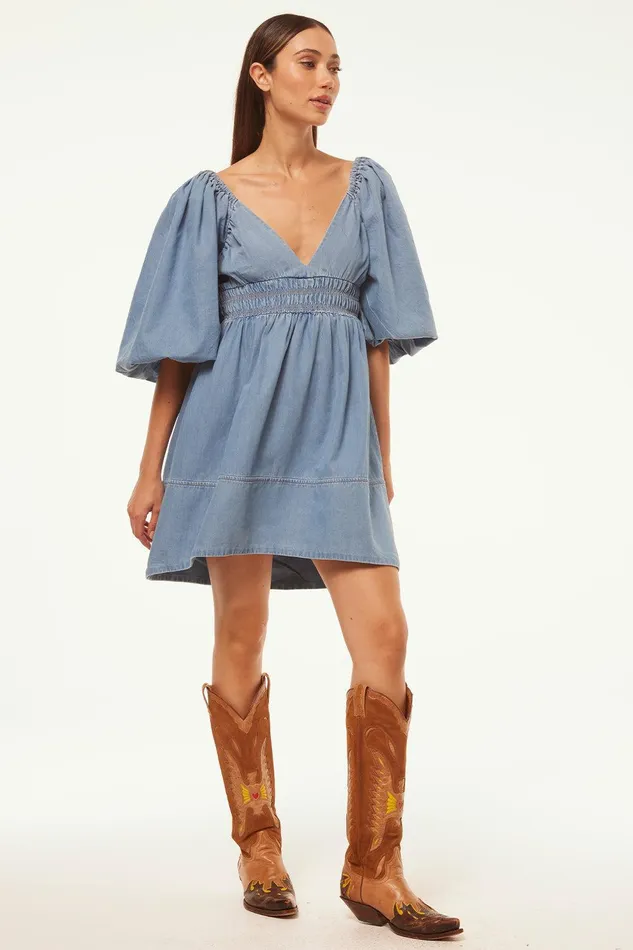 Women MISA Los Angeles Dresses ARYN DRESS Blue Chambray