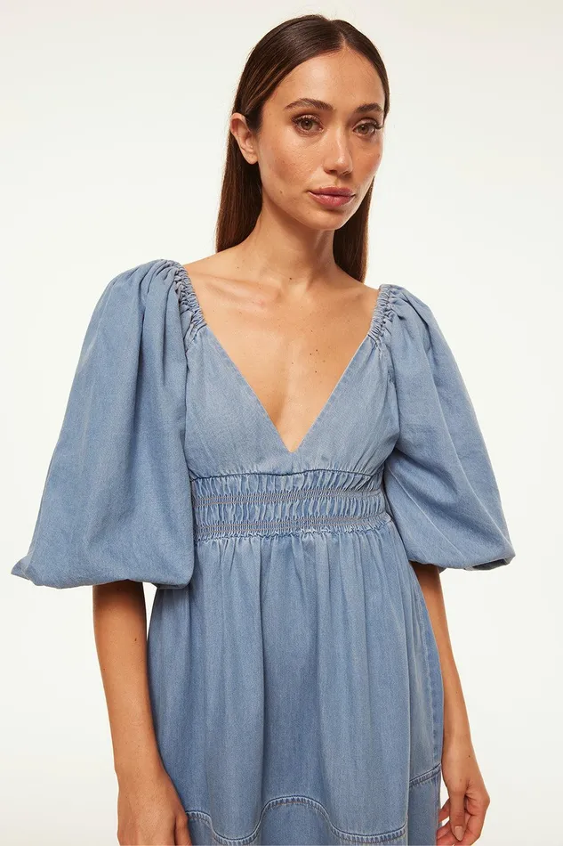 Women MISA Los Angeles Dresses ARYN DRESS Blue Chambray