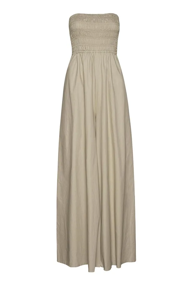Women MISA Los Angeles Jumpsuits and Rompers ANDREA JUMPSUIT Sand Solid Poplin