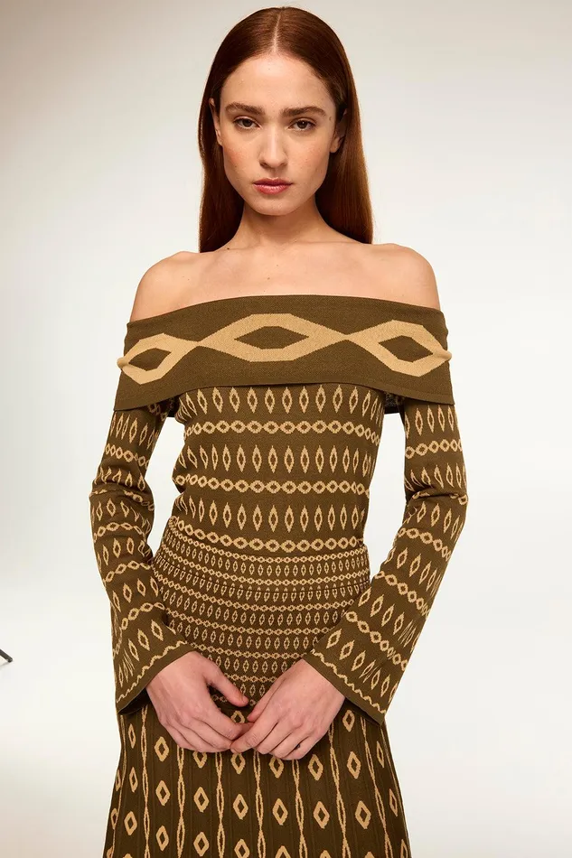 Women MISA Los Angeles Matching Sets ALANI TOP Olive Geo Stripe