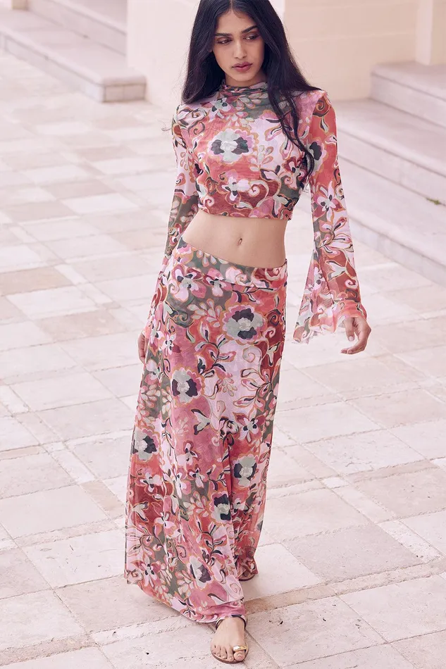 Women MISA Los Angeles Matching Sets EKAT SKIRT Resort Batik Mesh