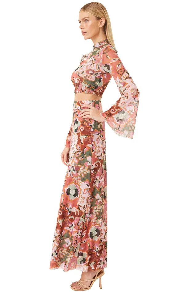 Women MISA Los Angeles Matching Sets EKAT SKIRT Resort Batik Mesh