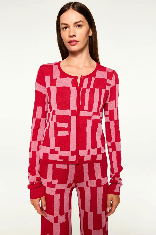 Women MISA Los Angeles Matching Sets ELVIN CARDIGAN Pink and Red