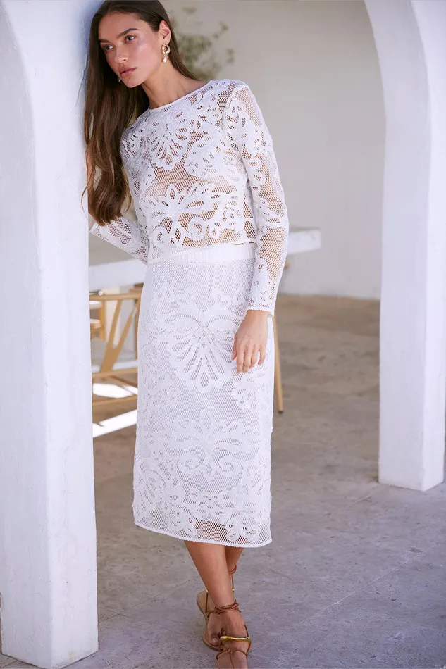 Women MISA Los Angeles Matching Sets KORD SKIRT Embroidered Mesh