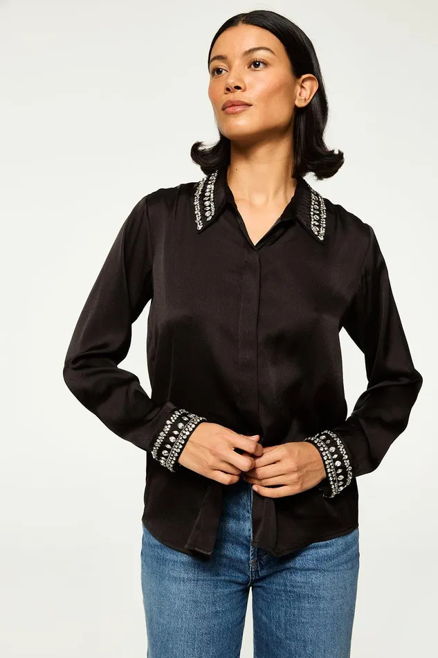 Women MISA Los Angeles Tops ELLIE TOP Ivory Satin