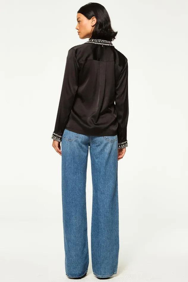 Women MISA Los Angeles Tops ELLIE TOP Ivory Satin