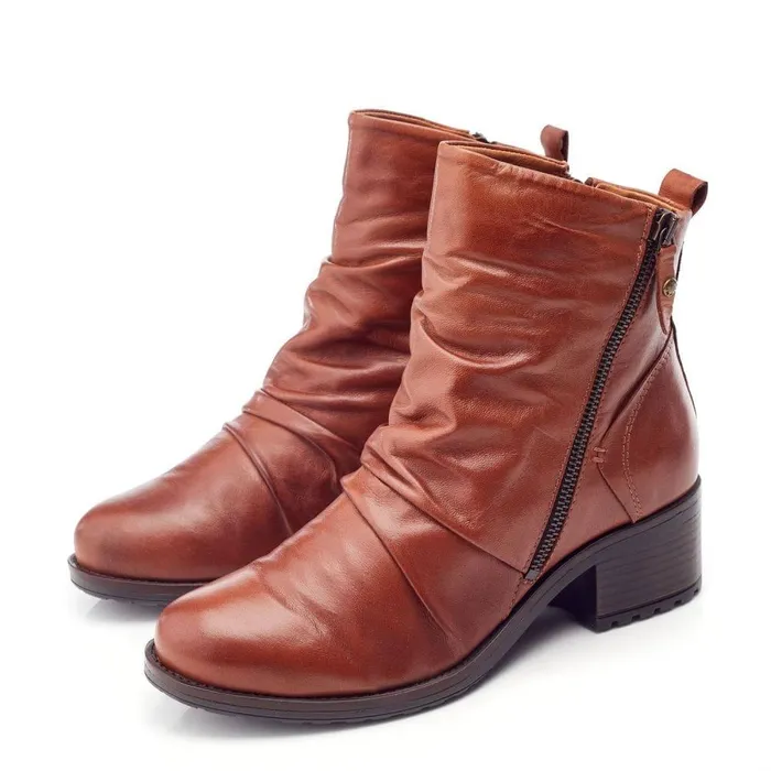 Women Moda In Pelle Heeled And Wedge Boots Onika Tan Leather