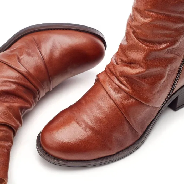 Women Moda In Pelle Heeled And Wedge Boots Onika Tan Leather