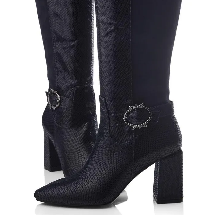 Women Moda In Pelle Knee High Boots Saretta Navy Alcantara