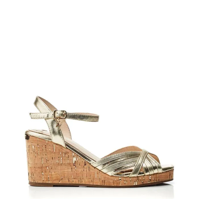 Women Moda In Pelle Wedge Sandals Peppermint Gold Leather