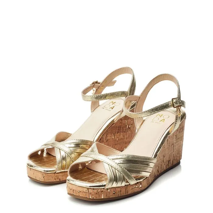 Women Moda In Pelle Wedge Sandals Peppermint Gold Leather