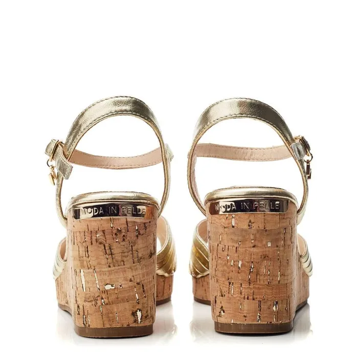 Women Moda In Pelle Wedge Sandals Peppermint Gold Leather