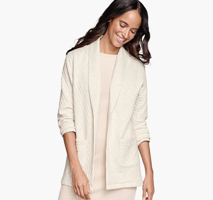 Women Quilted ShawlCollar Cardigan Cream JohnstonandMurphy Shirts Sweaters and Blazers