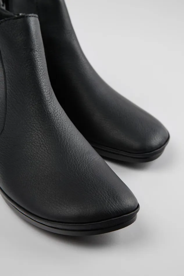 Women Right Black Leather Ankle Boots Camper Ankle Boots