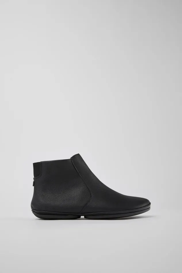 Women Right Black Leather Ankle Boots Camper Ankle Boots
