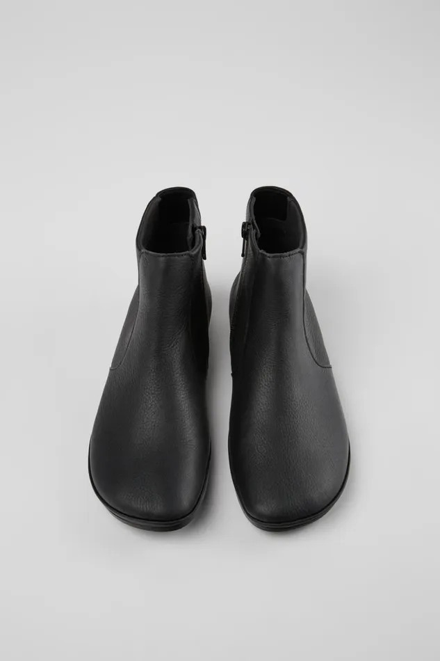 Women Right Black Leather Ankle Boots Camper Ankle Boots