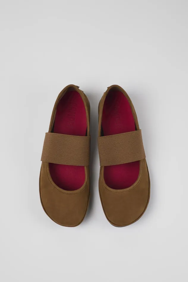Women Right Brown Nubuck Ballerina Camper Ballerinas