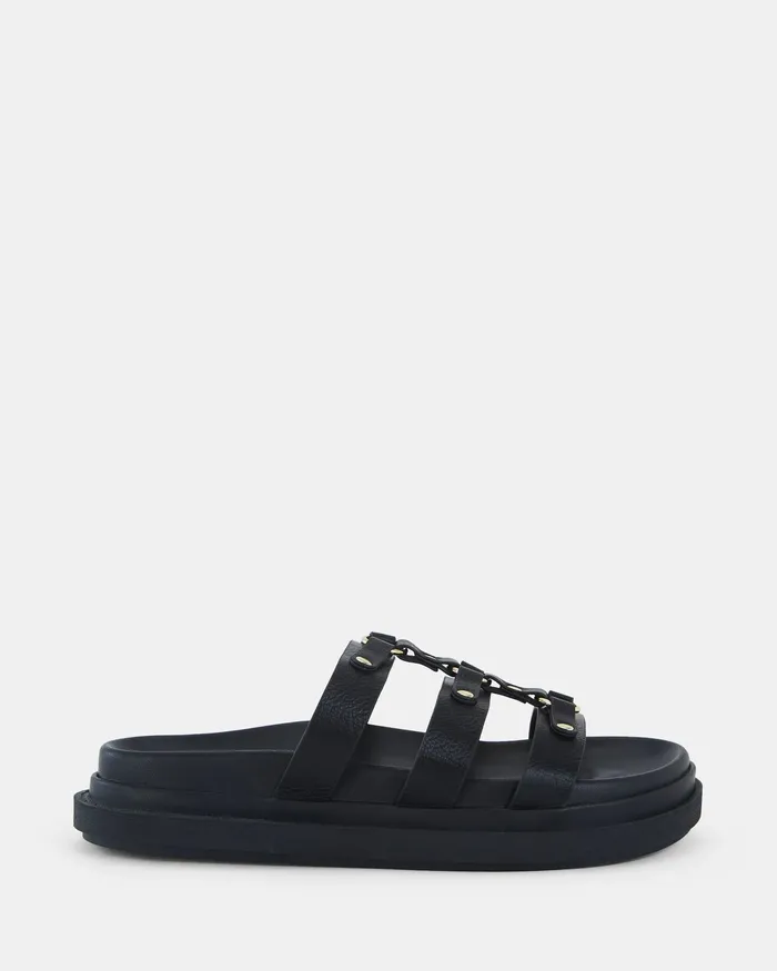 Women SIRACUSA BLACK Flatform Flat Sandals NOVO Shoes