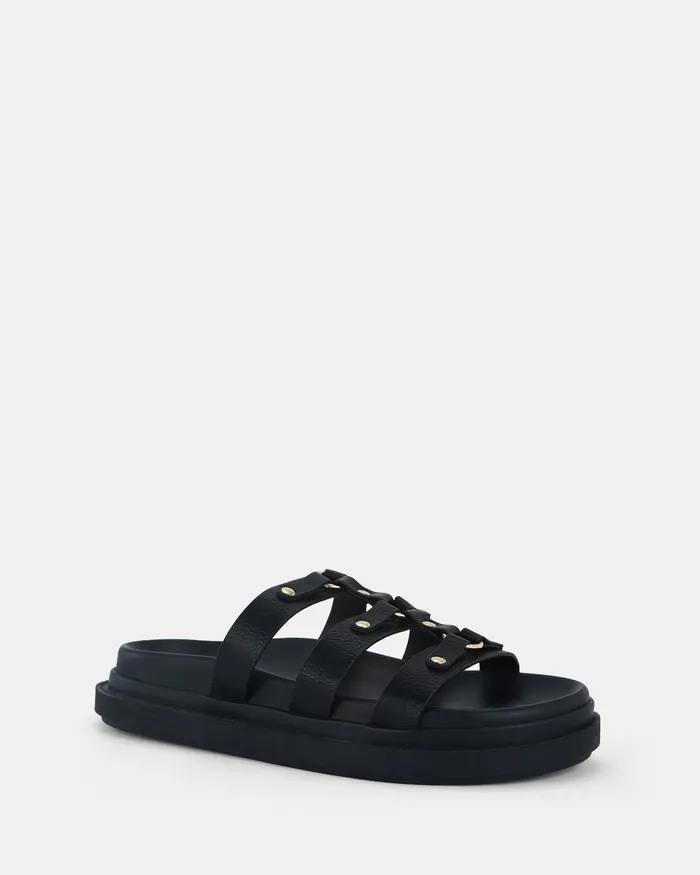 Women SIRACUSA BLACK Flatform Flat Sandals NOVO Shoes
