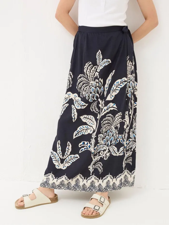 Women Skirts Fat Face Blakely Blue Damask Placement Midi Skirt