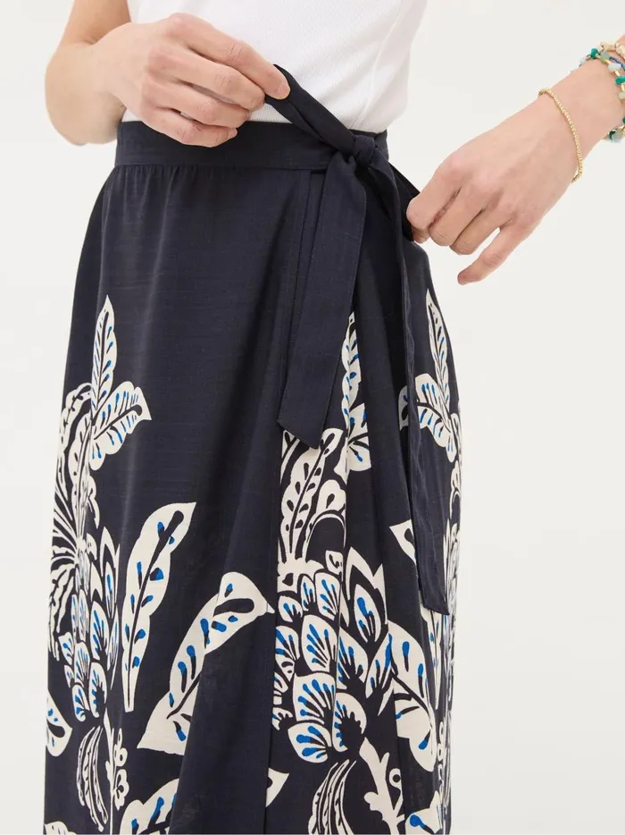Women Skirts Fat Face Blakely Blue Damask Placement Midi Skirt