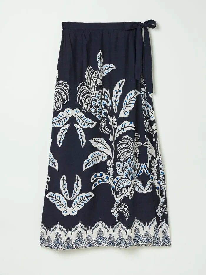 Women Skirts Fat Face Blakely Blue Damask Placement Midi Skirt