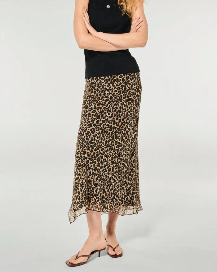 Women Skirts From Future Midi Long Chiffon Skirt Winter Leopard