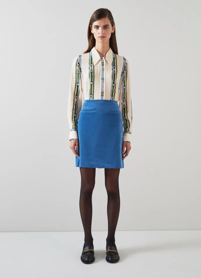 Women Skirts LKBennett Deborah Blue Cotton Cord Skirt Blue Women Skirts LKBennett Deborah Blue Cotton Cord Skirt Blue