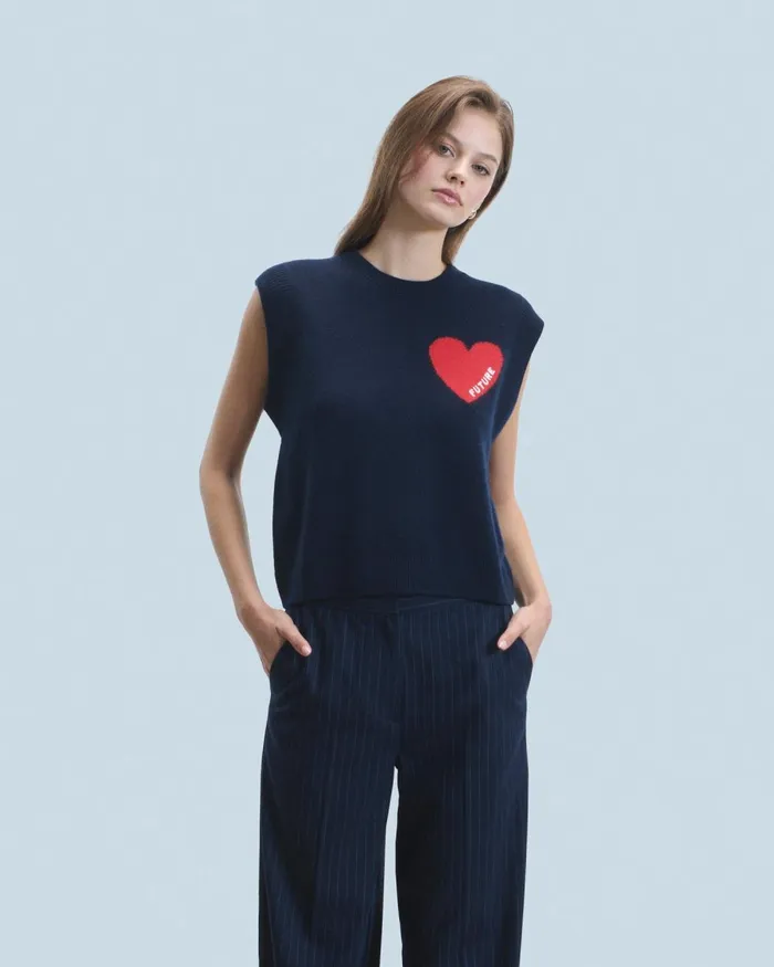 Women Sleeveless Sweaters From Future Light Heart Sleeveless Sweater Navy