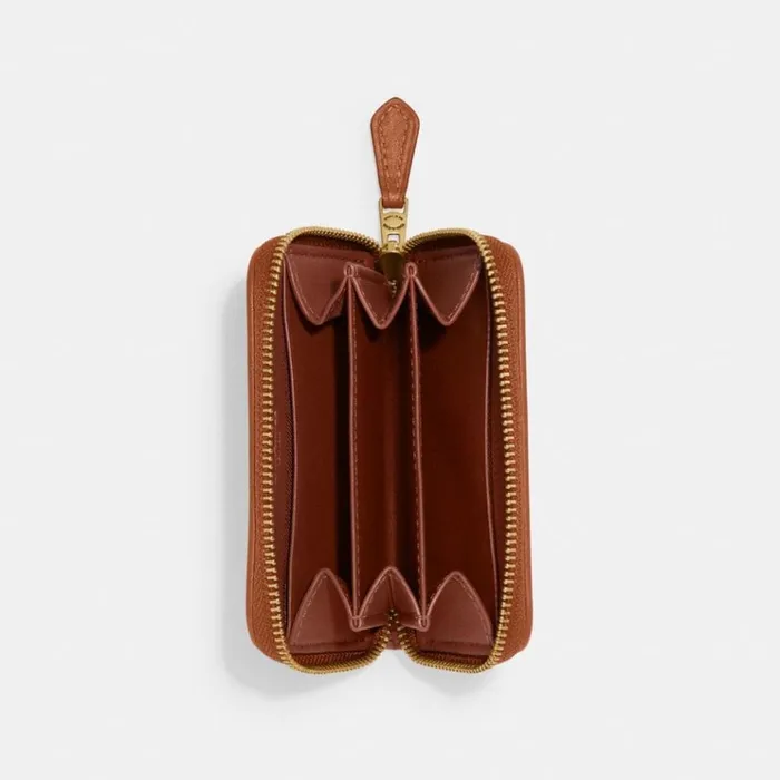 Women Small Wallets Coach Small Zip Around Card Case In Rainbow Signature Canvas Brasstan Natural Multi