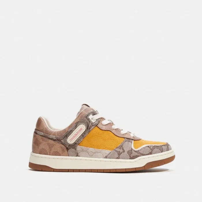 Women Sneakers Coach C201 Low Top Sneaker In Mixed Signature Fabric Buttercuptan Women Sneakers Coach C201 Low Top Sneaker In Mixed Signature Fabric Buttercuptan