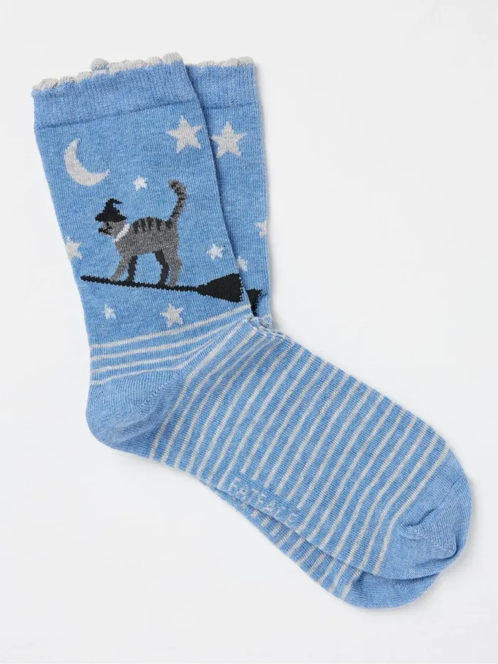 Women Socks and Tights Fat Face Blue Halloween Cat Socks 1 Pack Size 47