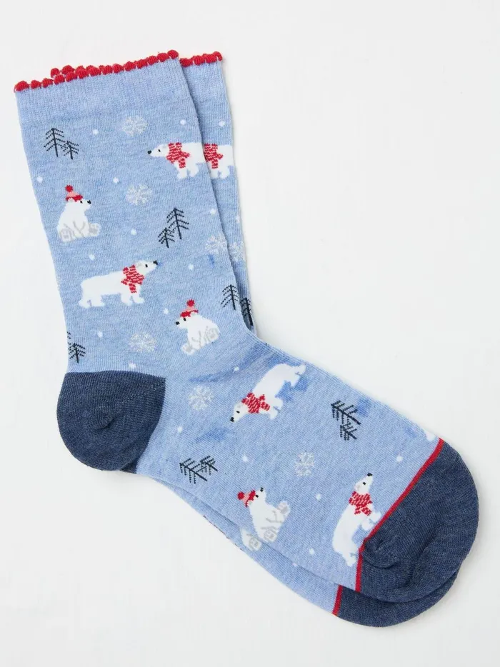 Women Socks and Tights Fat Face Blue Polar Bear Socks 1 Packs