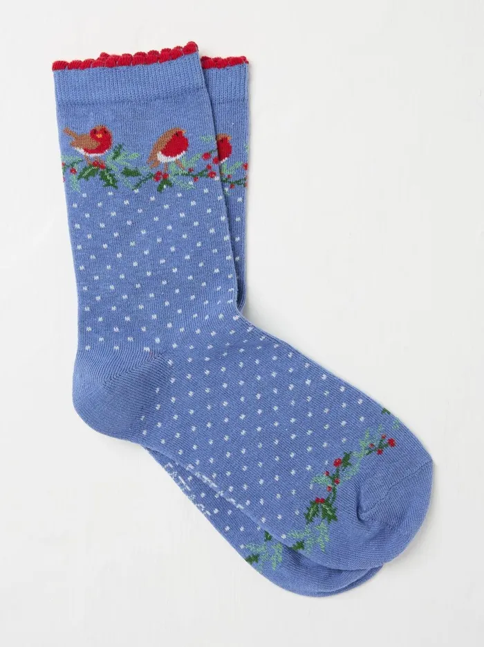 Women Socks and Tights Fat Face Blue Robin Spot Socks 1 Pack