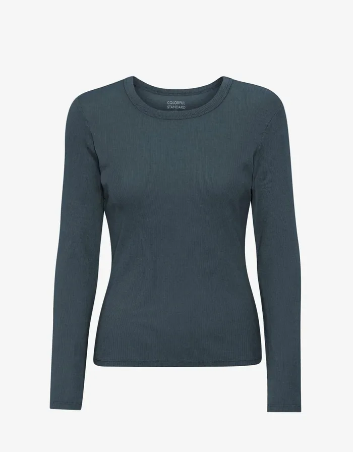 Women TShirts Colorful Standard Women Organic Rib LS TShirt Petrol Blue