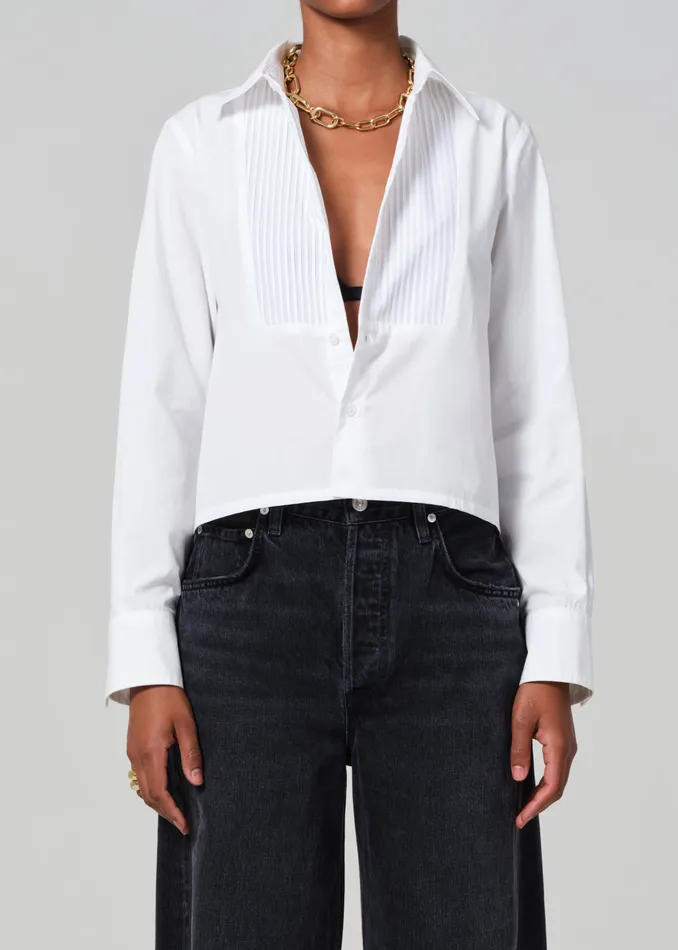 Women Tops Citizens Of Humanity Fino Boxy Cropped Tuxedo In White