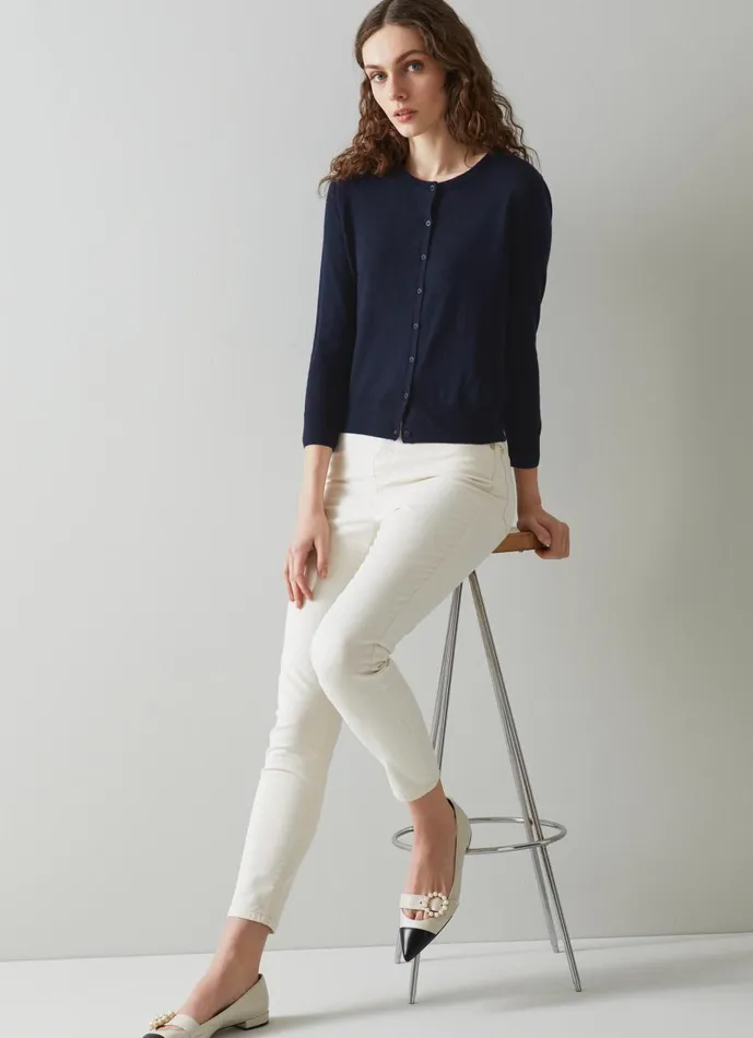 Women Tops LKBennett Bonnie Navy Crew Neck Cardigan Sloane Blue