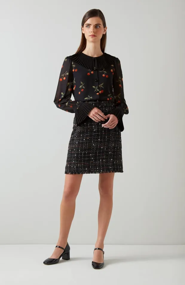 Women Tops LKBennett Dita Black And Red Cherry Print Blouse Multi